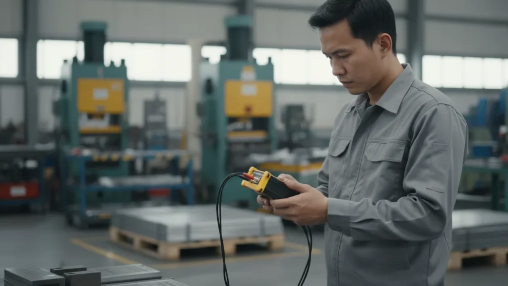 Alat Pengukur Ketebalan Ultrasonik NOVOTEST UT-2A - perangkat genggam untuk mengukur ketebalan sisa secara non-destruktif dengan layar digital.