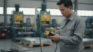 Alat Pengukur Ketebalan Ultrasonik NOVOTEST UT-2A - perangkat genggam untuk mengukur ketebalan sisa secara non-destruktif dengan layar digital.