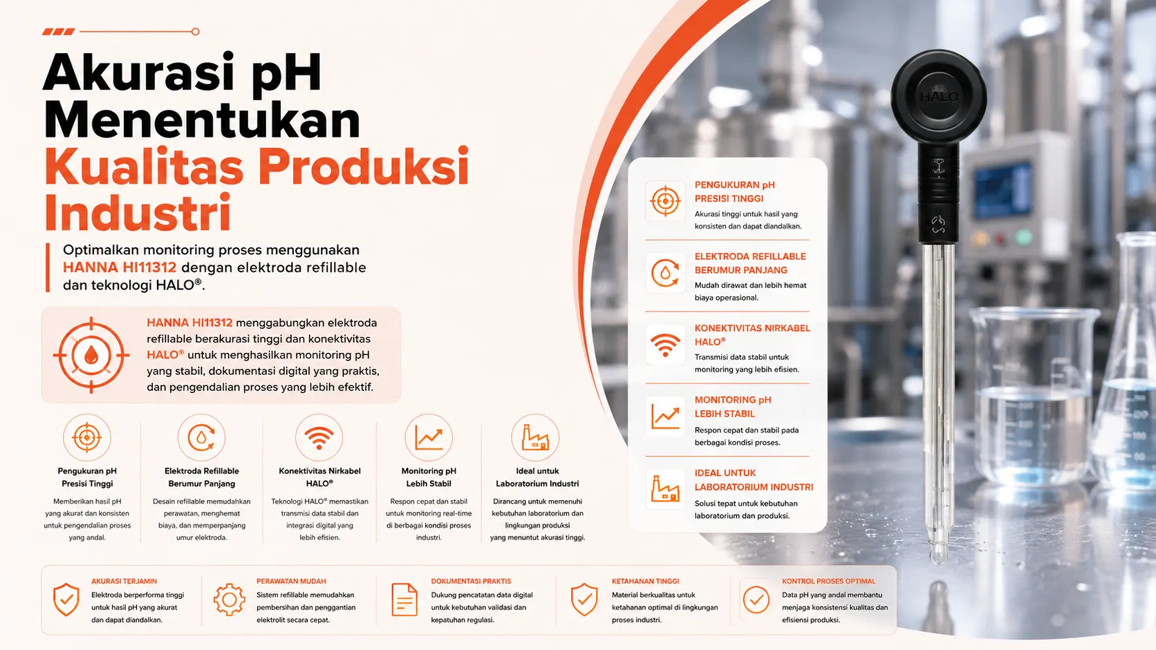 monitoring pH industri secara akurat menggunakan HANNA HI11312