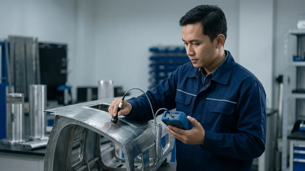 verifikasi kekerasan pada komponen pesawat Thin‑Wall Panel menggunakan metode leeb NOVOTEST T‑D2‑R