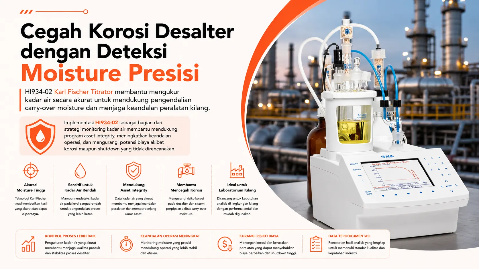cara Mencegah Korosi pada Desalter Solusi ukur kadar air dengan HI934-02 Karl Fischer Titrator