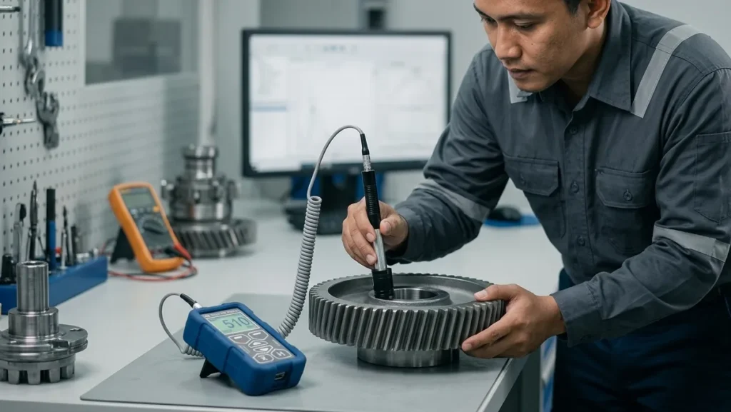 ukur kekerasanpada komponen gear untuk mendeteksi grinding burn