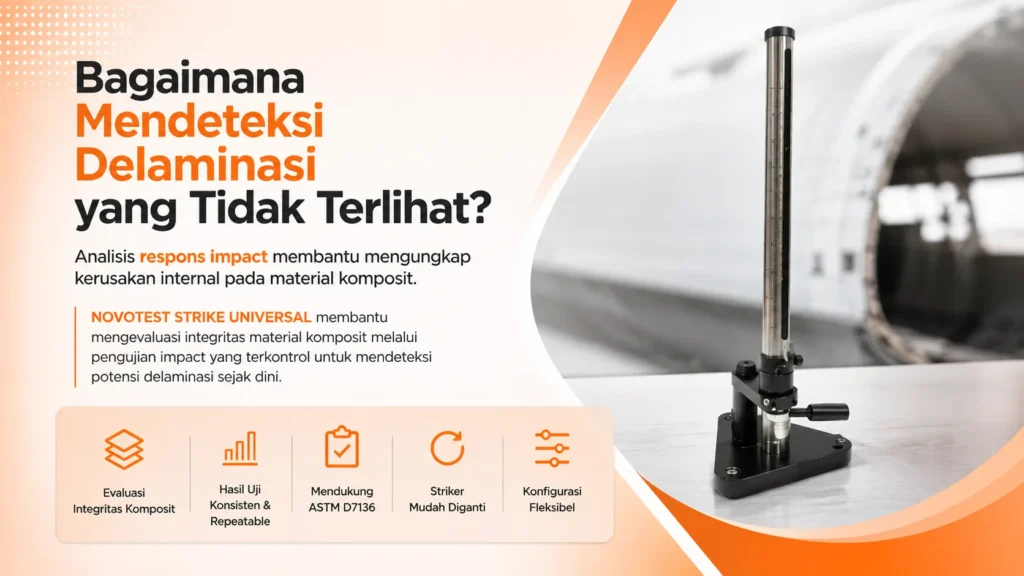 NOVOTEST STRIKE UNIVERSAL membantu mengevaluasi integritas komposit melalui impact testing presisi sesuai kebutuhan pengujian material modern dan standar seperti ASTM D7136.