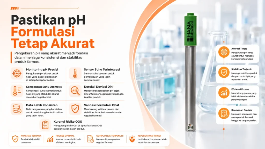 pH Meter HANNA HI12963 - Alat ukur pH digital dengan probe dan layar untuk pengujian akurat formulasi obat