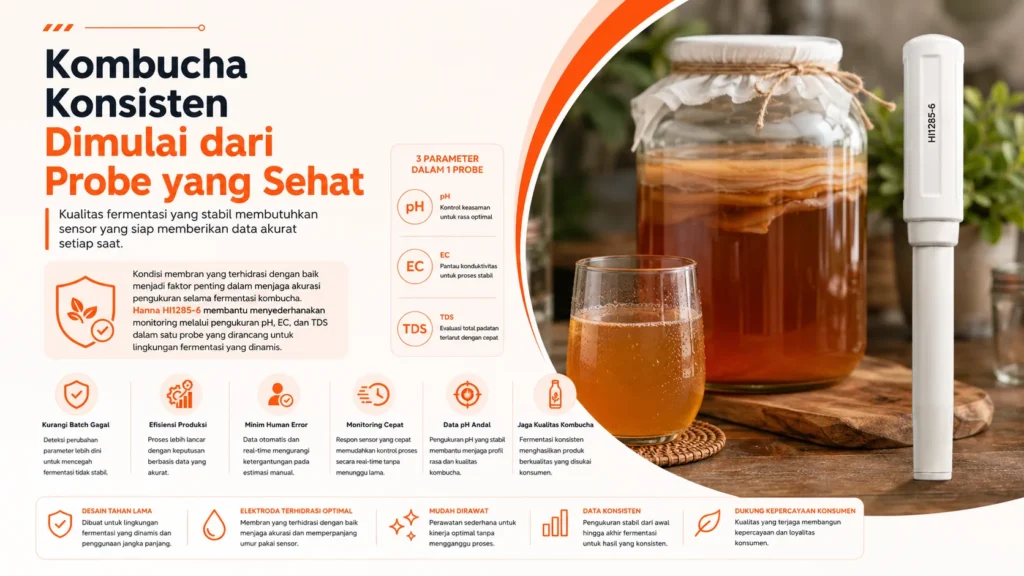 kontrol pH dalam produksi kombucha untuk mencegah dehidrasi membran