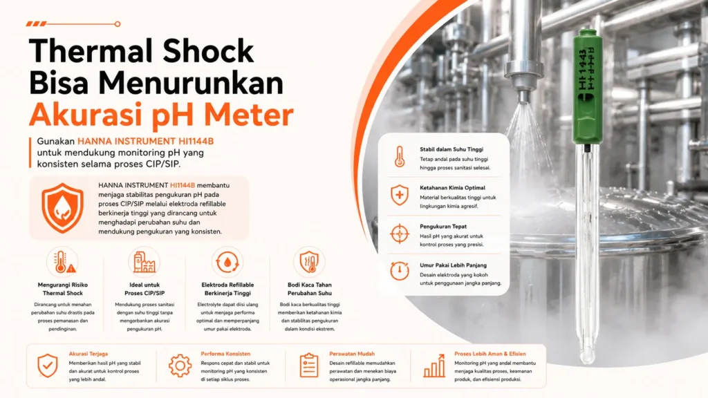 kontrol kadar pH air menggunakan HANNA INSTRUMENT HI1144B untuk mencegah thermal shock