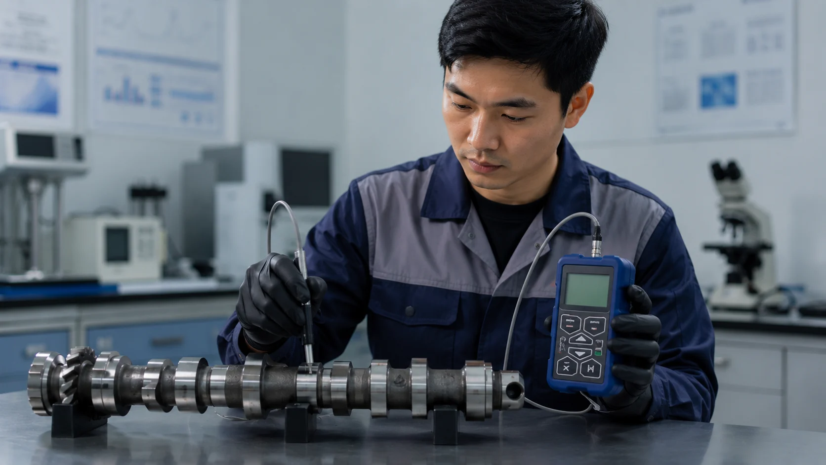 pengukuran kekerasan pada komponen Camshaft Lobe Panduan Leeb NOVOTEST T‑D2 BT