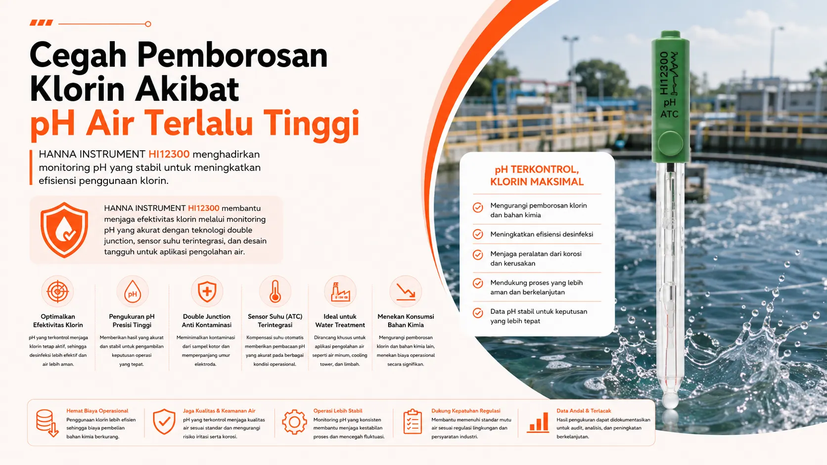 kontrol ph untuk mengurangi dosis klorin yang optimal menggunakan HANNA HI12300