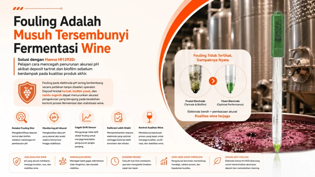 prosedur perawatan pH mencegah terjadinya fouling dan mendukung kualitas fermentasi wine