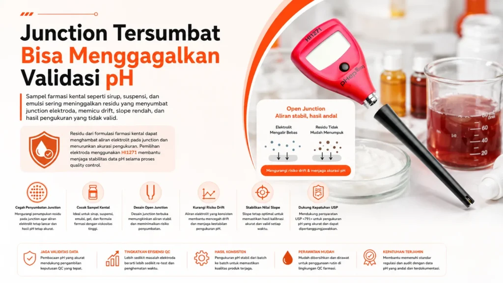 CEGAH JUNCTION TERSUMBAT DENGAN ALAT UKUR PH AKURAT HANNA HI1271 UNTUK APLIKASI INDUSTRI FARMASI