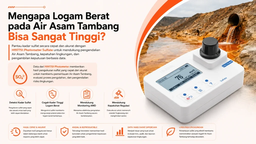 kendalikan kadar logam berat pada AMD dengan monitoring sulfat menggunakan HI97751 Photometer Sulfate