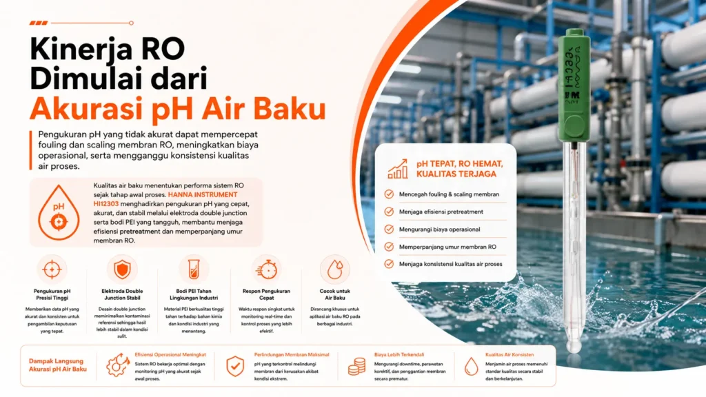 mengukur pH pada air baku menggunakan HANNA INSTRUMENT HI12303