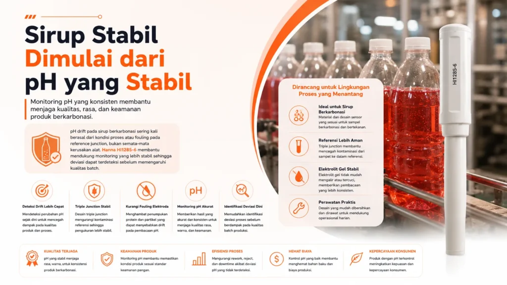 deteksi pH drift pada sirup berkarbonasi dengan Hanna HI1285-6