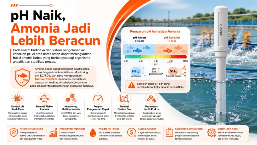 kontrol amonia dengan monitoring pH menggunakan Hanna HI1285-5