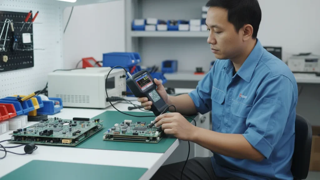 NOVOTEST UT-3A-EMA - Alat pengukur ketebalan copper plating tanpa kontak dengan layar digital dan probe.