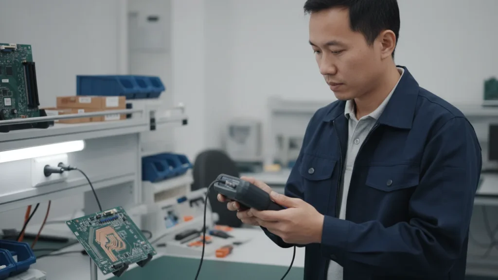 Alat Pengukur Ketebalan NOVOTEST UT-3A-EMA - Perangkat genggam untuk deteksi ketebalan tembaga inner layer PCB secara non-destruktif.