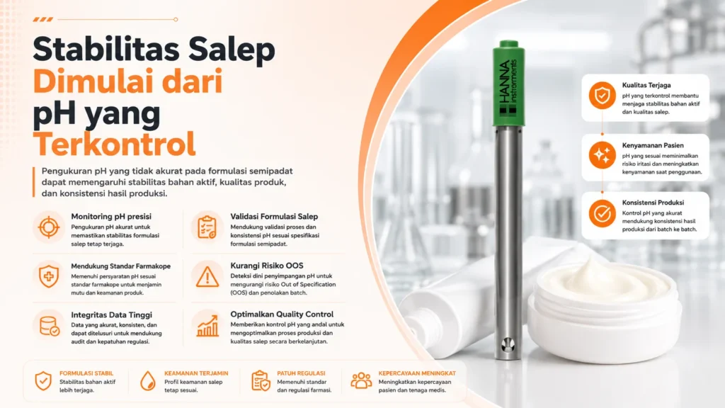 Alat Ukur pH HANNA HI12963 - elektroda pH untuk salep dengan kabel dan ujung sensor