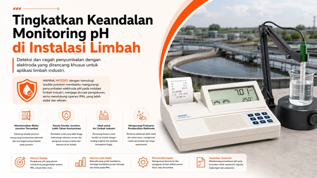 solusi untuk mencegah terjadinya Junction Elektroda pH Sering Tersumbat Pada Instalasi Limbah Industri menggunakan HANNA INSTRUMENT HI12301