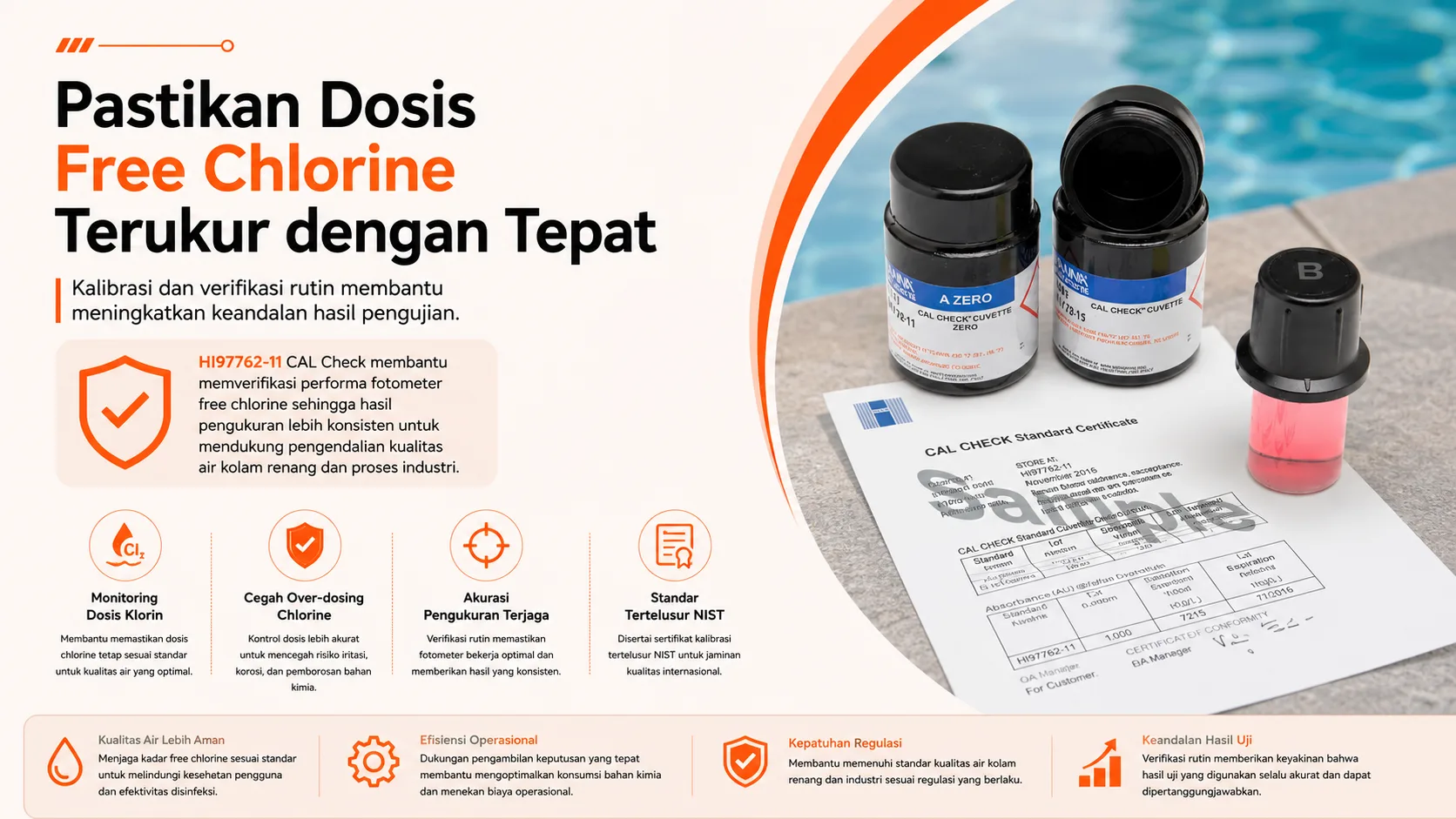 Pastikan Dosis Free Chlorine Terukur dengan Tepat untuk mencegah Over-dosing chlorine pada kolam renang