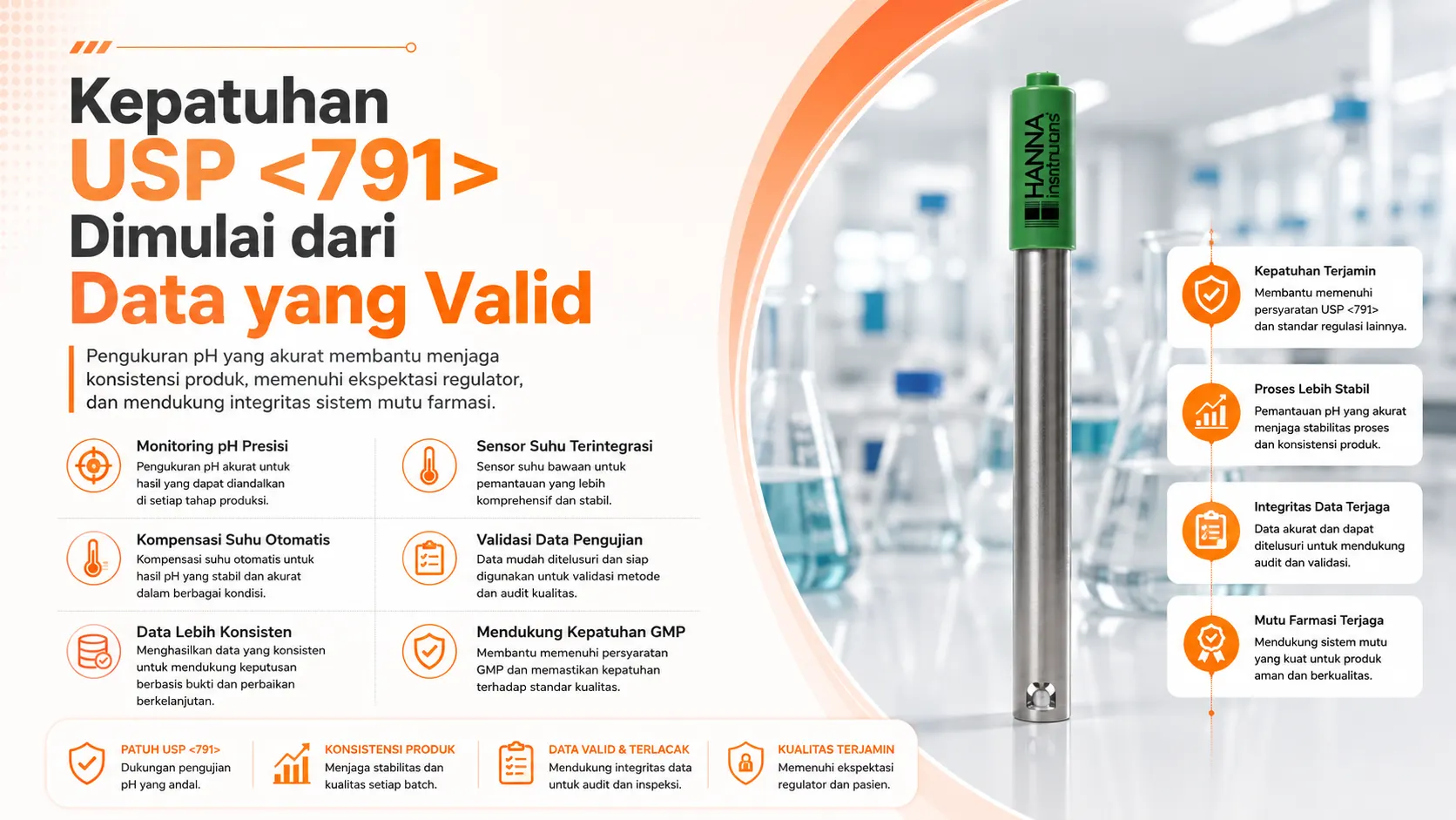 Alat Ukur pH HANNA INSTRUMENT HI12963 - elektroda titanium untuk pengukuran pH akurat