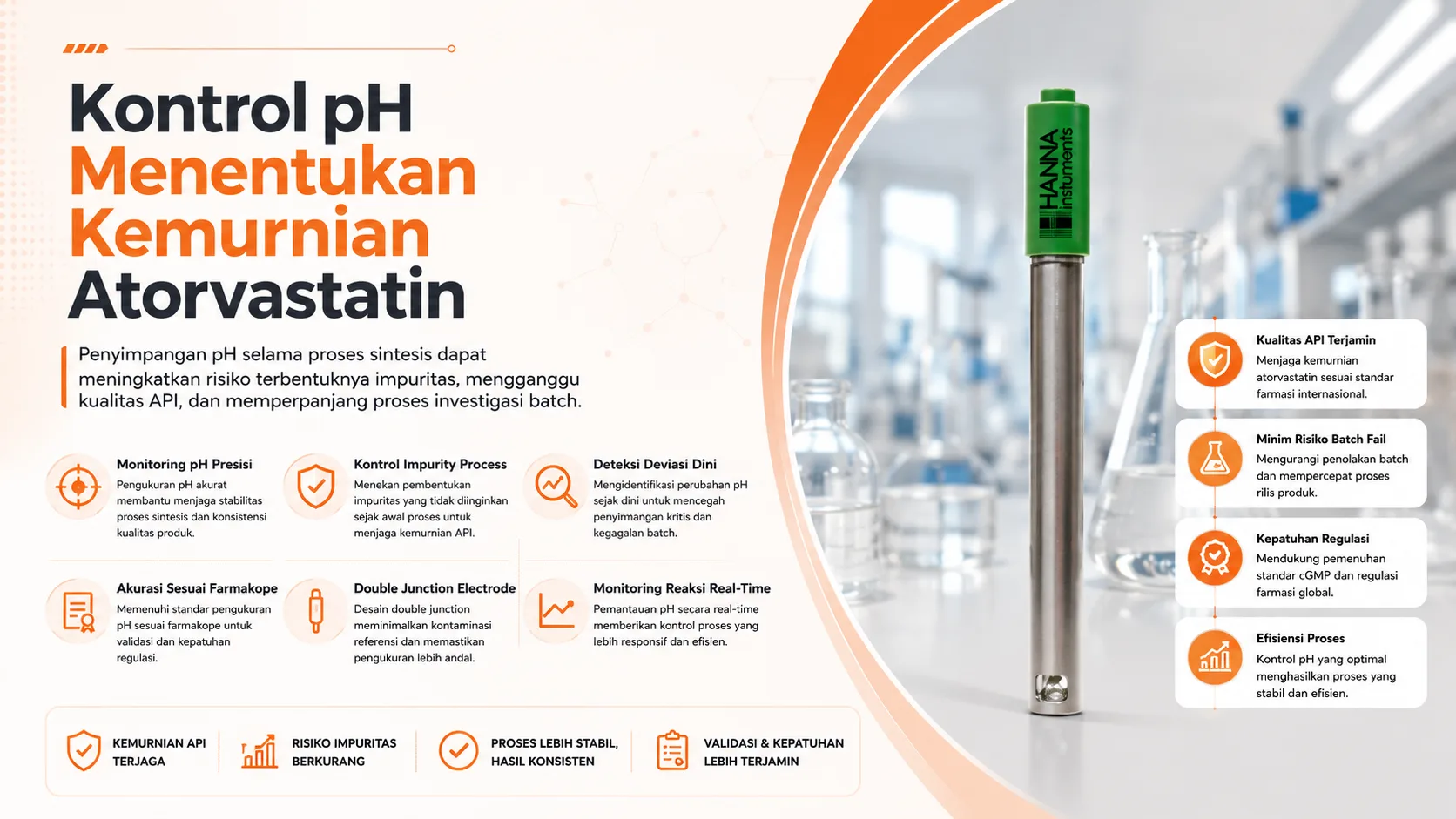 Alat Ukur pH HANNA INSTRUMENT HI1332B - pH meter presisi untuk produksi Atorvastatin