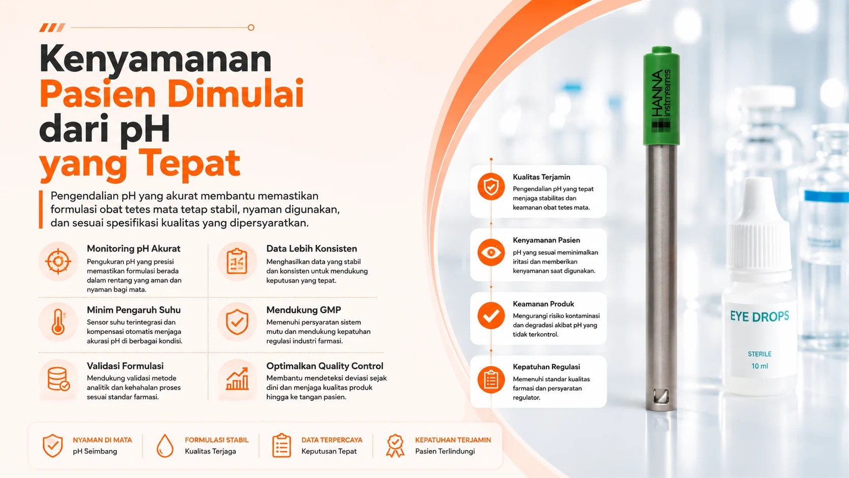 Alat Ukur pH HANNA INSTRUMENT HI12963 - pH meter digital untuk kontrol suhu formulasi obat tetes mata