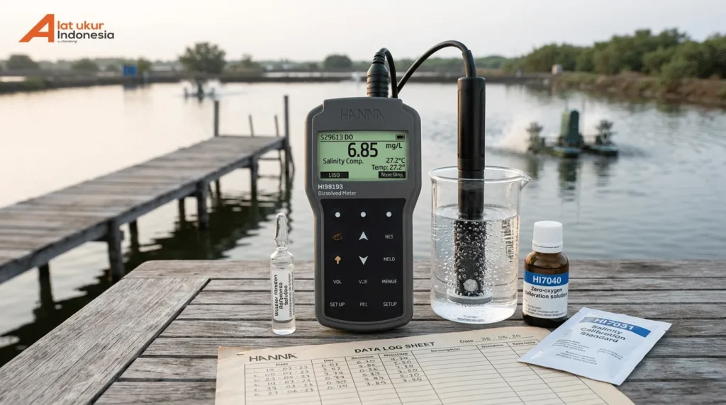 Alat Ukur Oksigen HANNA INSTRUMENT HI98193 - Meter DO portabel dengan layar digital untuk tambak air asin.