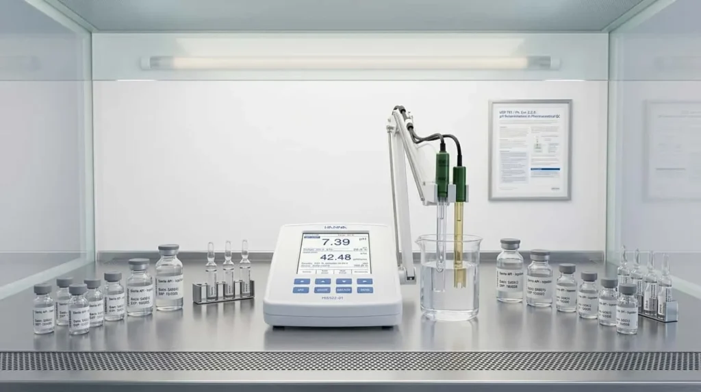 Alat Ukur pH & Konduktivitas HANNA INSTRUMENT HI5522-01 - meteran digital dengan layar dan probe untuk uji pH sediaan steril QC farmasi