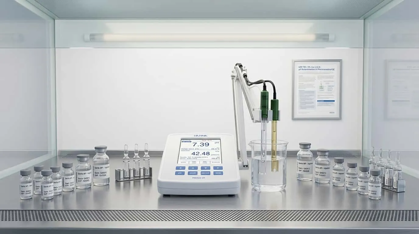Alat Ukur pH & Konduktivitas HANNA INSTRUMENT HI5522-01 - meteran digital dengan layar dan probe untuk uji pH sediaan steril QC farmasi