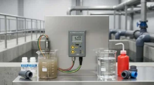 Alat Ukur Konduktivitas HANNA INSTRUMENT BL983327 - Tampak depan alat dengan layar digital dan probe.