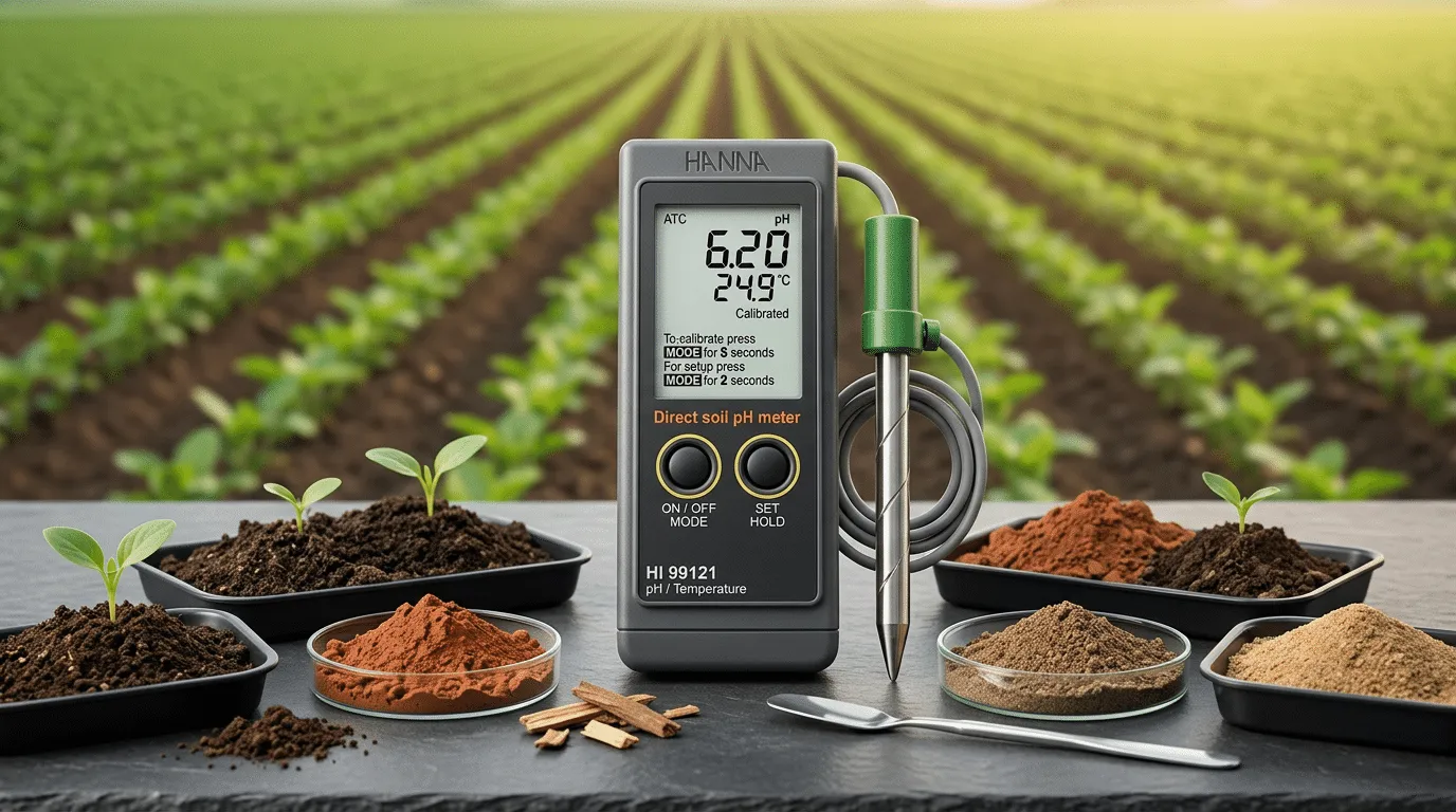 Hanna HI99121 pH Meter Tanah Portabel - alat pengukur pH tanah dengan probe dan layar LCD digital