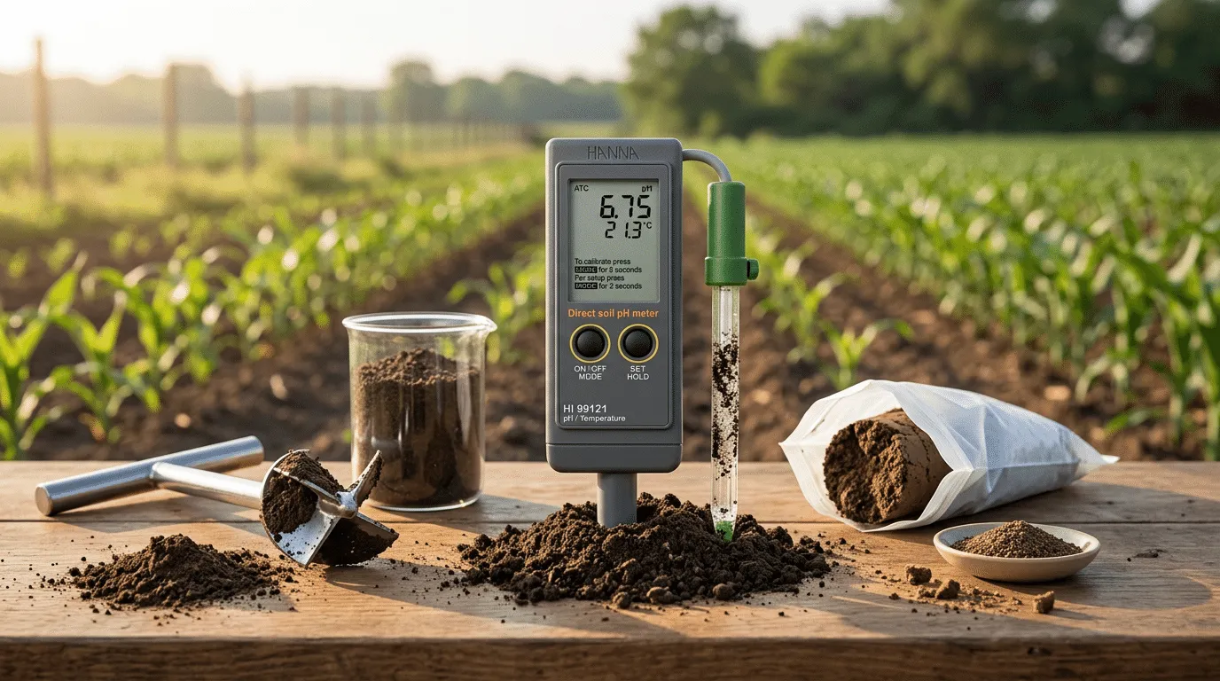 pH Meter Tanah HANNA HI99121 - perangkat portabel dengan probe dan layar digital untuk mengukur pH tanah