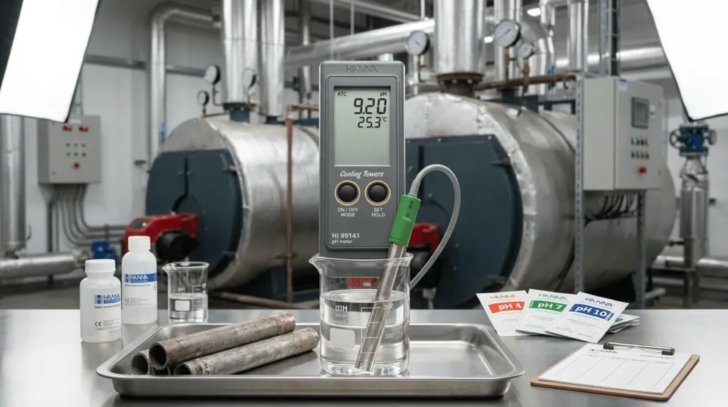 pH Meter Portable HANNA HI99141 untuk Boiler & Cooling Tower - alat ukur genggam dengan probe dan layar digital