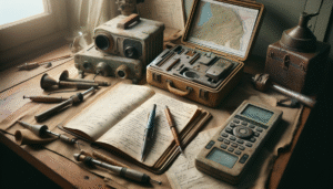 Geotechnical engineer's field equipment including ground-penetrating radar and soil moisture probe for monitoring sinkhole stability and preventing subsidence.