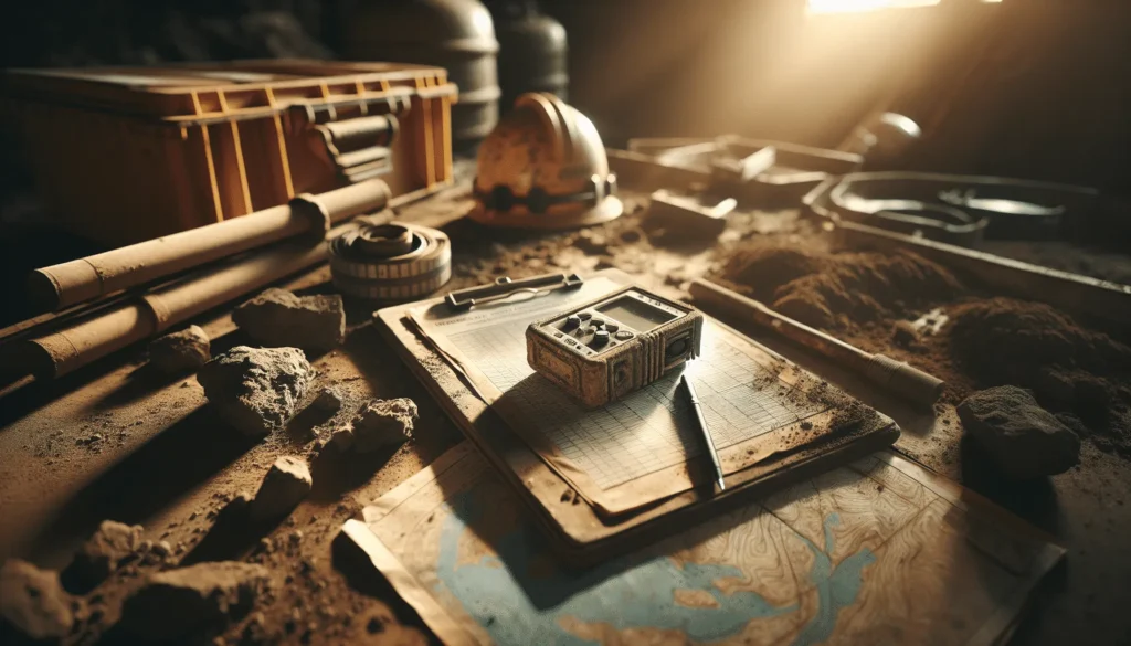 Geotechnical engineer analyzing soil data and using an inclinometer at Bantargebang landfill to investigate the causes of a waste landslide.