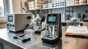 Turbidity meter mengukur kekeruhan air minum AMDK di lab, dilengkapi filter RO untuk deteksi kerusakan filter dan solusi NTU.