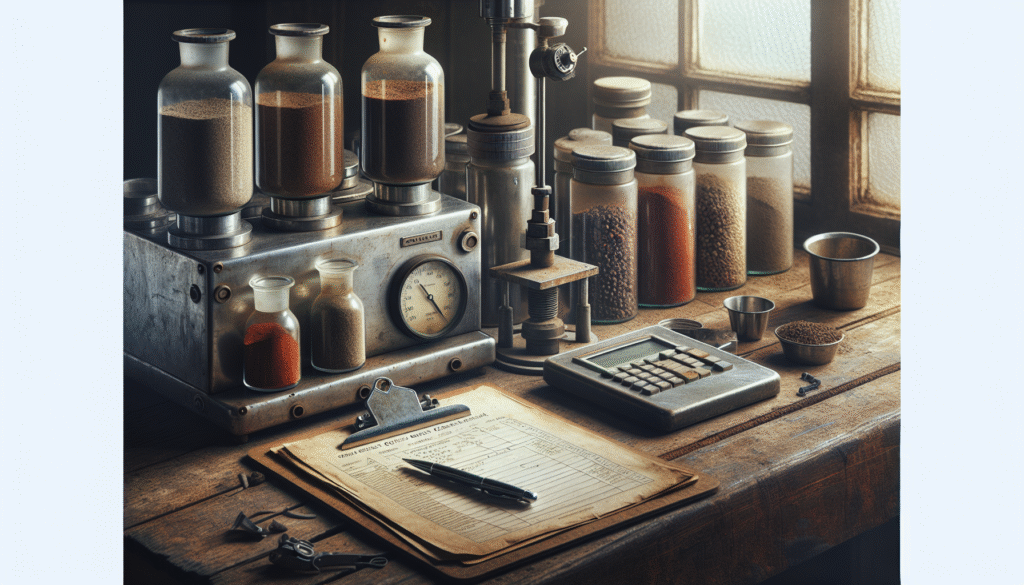 Professional spice quality control workspace with moisture testing equipment and glass jars, demonstrating GMP & HACCP humidity management practices.