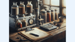Professional spice quality control workspace with moisture testing equipment and glass jars, demonstrating GMP & HACCP humidity management practices.