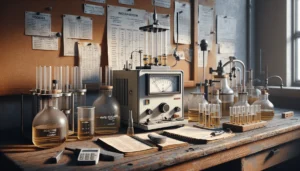 Industrial laboratory setup for accurate moisture content measurement in biodiesel and diesel fuel using a Karl Fischer titrator and handheld meter.