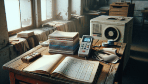 Professional using a moisture meter to test cotton fabric samples in a textile factory for quality control and humidity measurement.