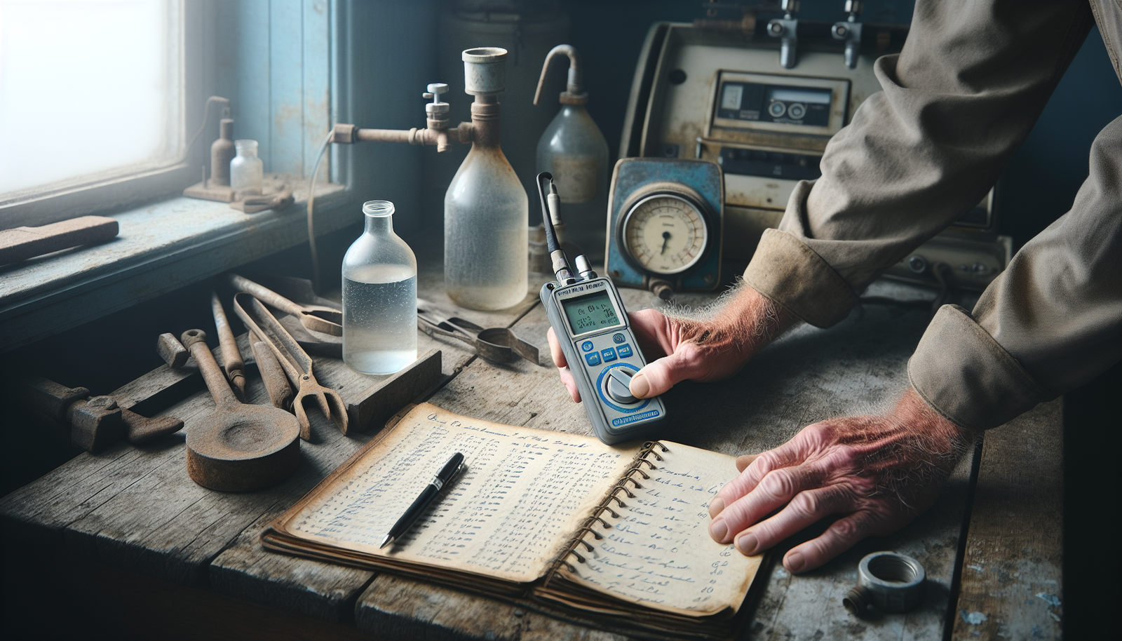 Water quality technician using a portable DO/BOD meter for field analysis versus traditional lab bottle methods.