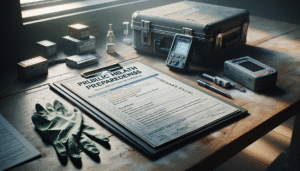 Professional public health preparedness workspace with Nipah virus emergency SOP checklist and early detection equipment, conveying readiness for virus response.