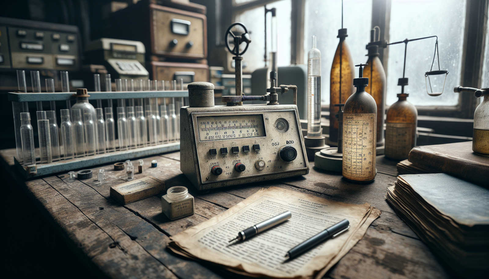 Close-up of authentic water quality lab equipment for dissolved oxygen and BOD testing, used in PROPER and ISO 14001 audit data validation.