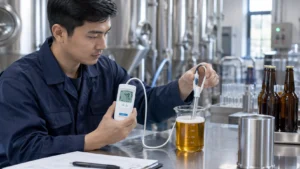 tim QC melakukan pengukuran kadar pH produksi beer menggunakan pH meter portable Hanna Instrument agar kadar pH antar batch konsisten untuk menjaga kualitas mutu produksi