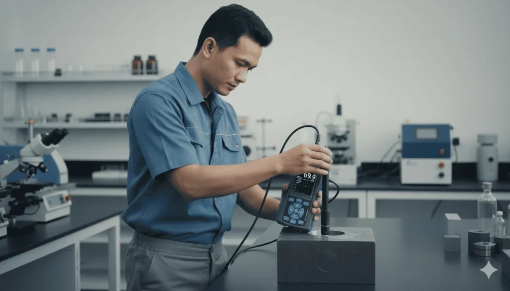 Alat Ukur Kekerasan Leeb NOVOTEST T-D3 - Perangkat pengukur kekerasan logam dengan layar digital dan probe, standar ISO